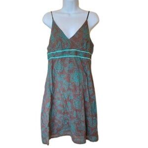 VINTAGE Brown and Turquoise Blue Summer Cotton Dress Size 13